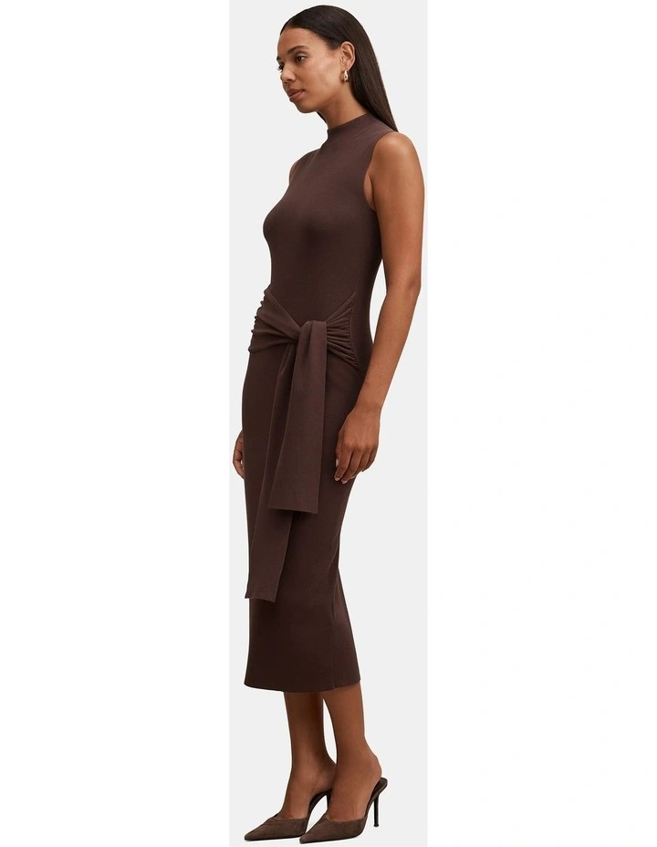 Margot Wrap Detail Knitted Midi Dress in Brown image 3