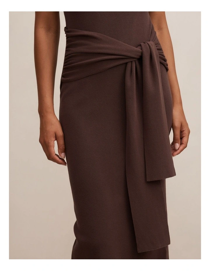 Margot Wrap Detail Knitted Midi Dress in Brown image 4