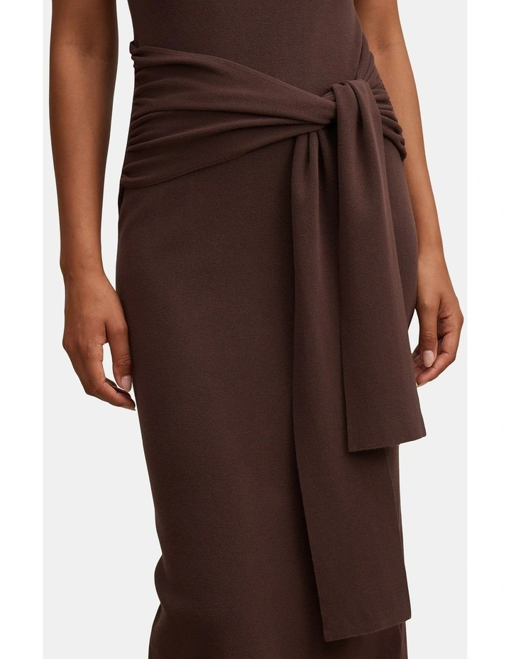 Margot Wrap Detail Knitted Midi Dress in Brown image 4