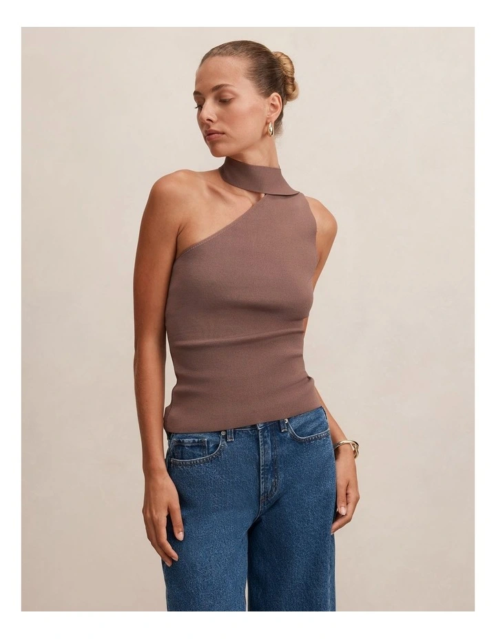 Isla Scarf Knitted Top in Brown image 1