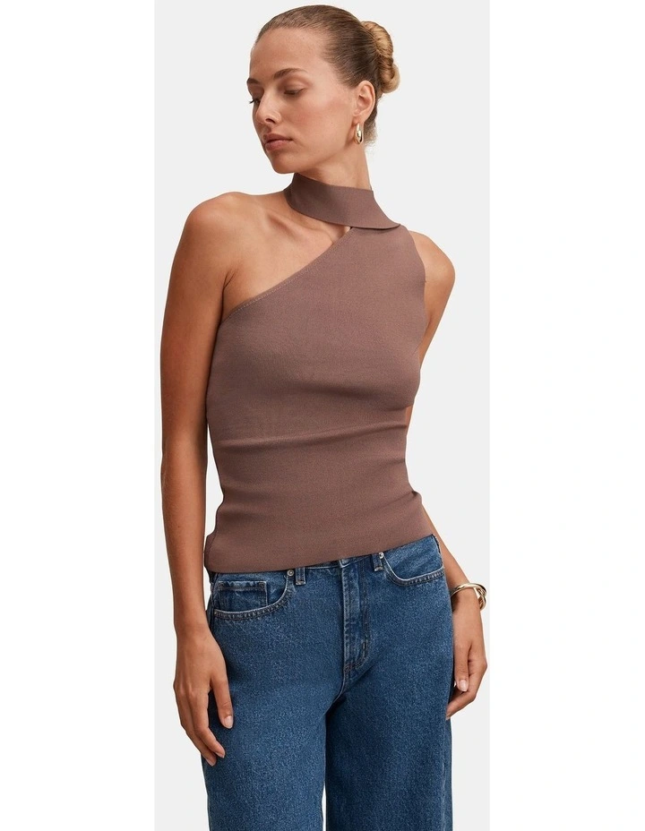 Isla Scarf Knitted Top in Brown image 1