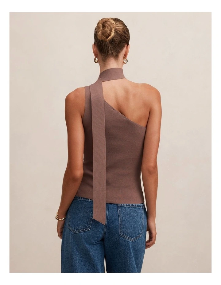 Isla Scarf Knitted Top in Brown image 2