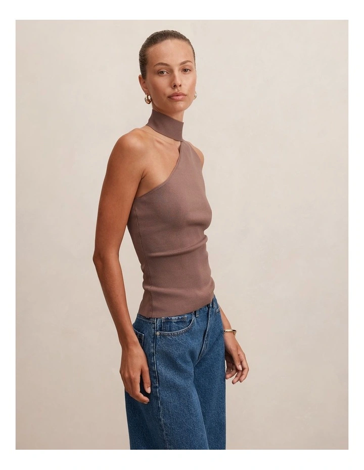 Isla Scarf Knitted Top in Brown image 3