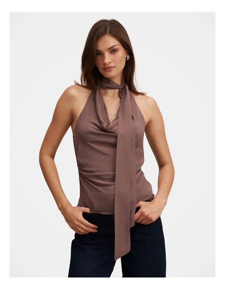 Bindi Scarf Cowl Neck Top in Chocolate image 1