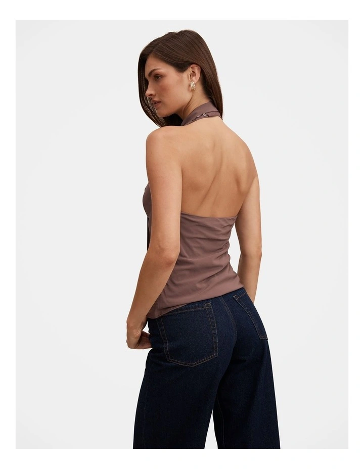 Bindi Scarf Cowl Neck Top in Chocolate image 2