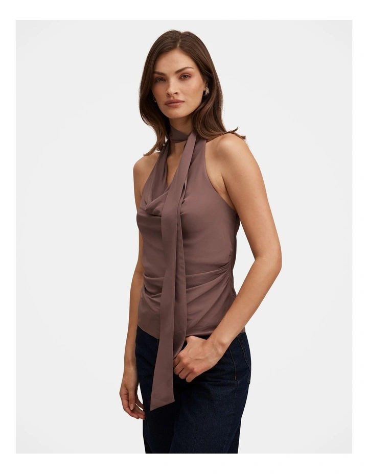 Bindi Scarf Cowl Neck Top in Chocolate image 3