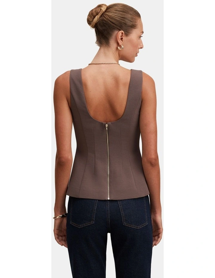 Camila Open Back Top in Brown image 2