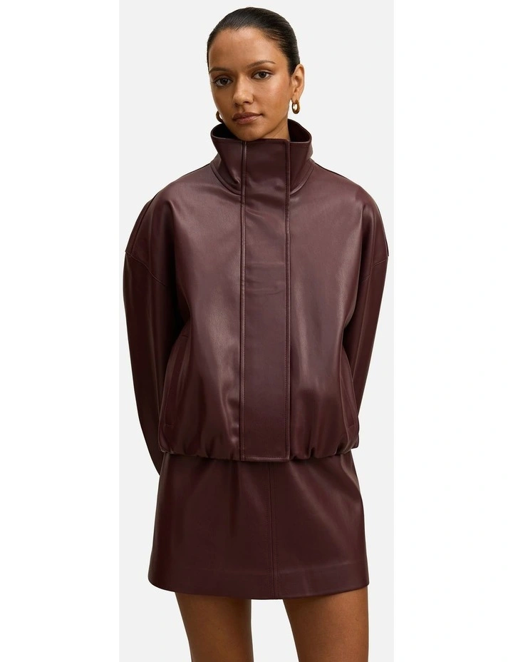 Jacquie Faux Leather Funnel Neck Jacket in Red image 1