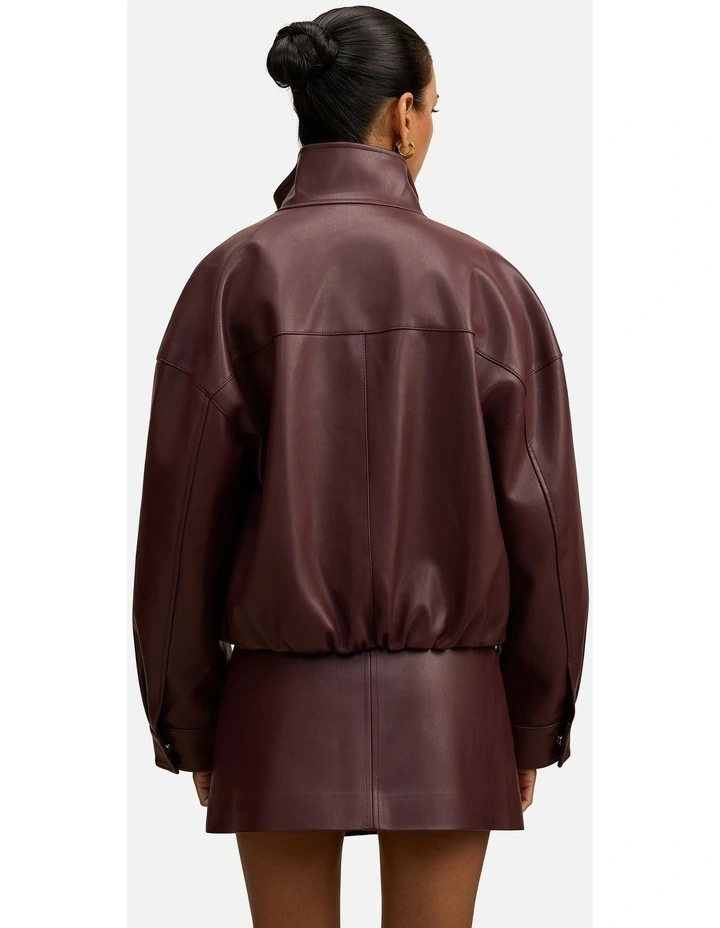 Jacquie Faux Leather Funnel Neck Jacket in Red image 2