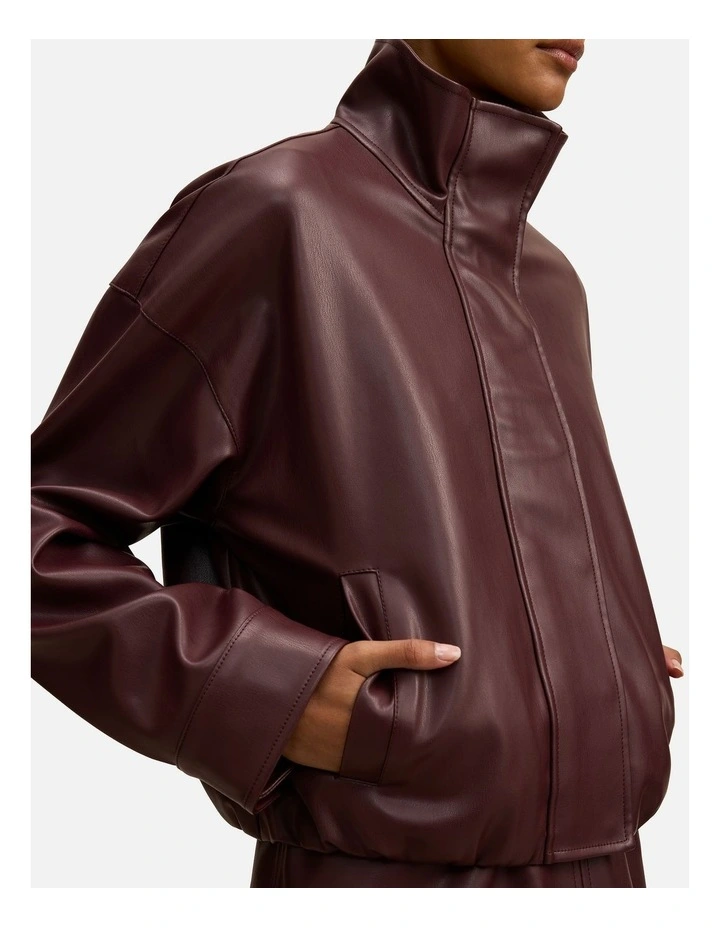 Jacquie Faux Leather Funnel Neck Jacket in Red image 4