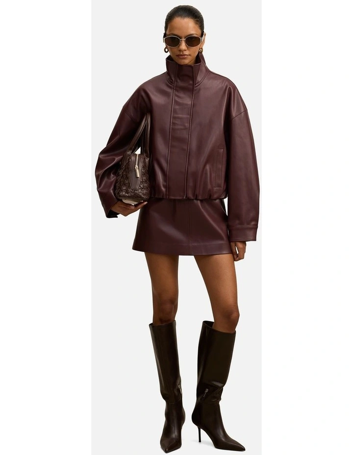 Jacquie Faux Leather Funnel Neck Jacket in Red image 5