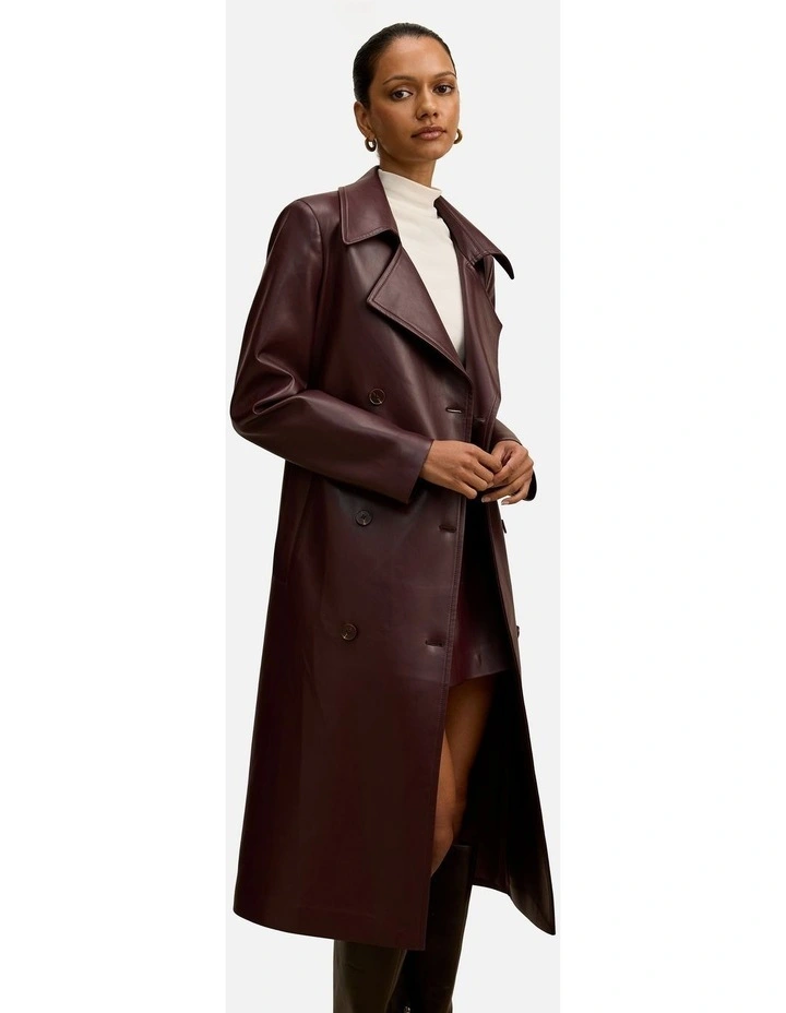 Sabina Faux Leather Trench Coat in Red image 3