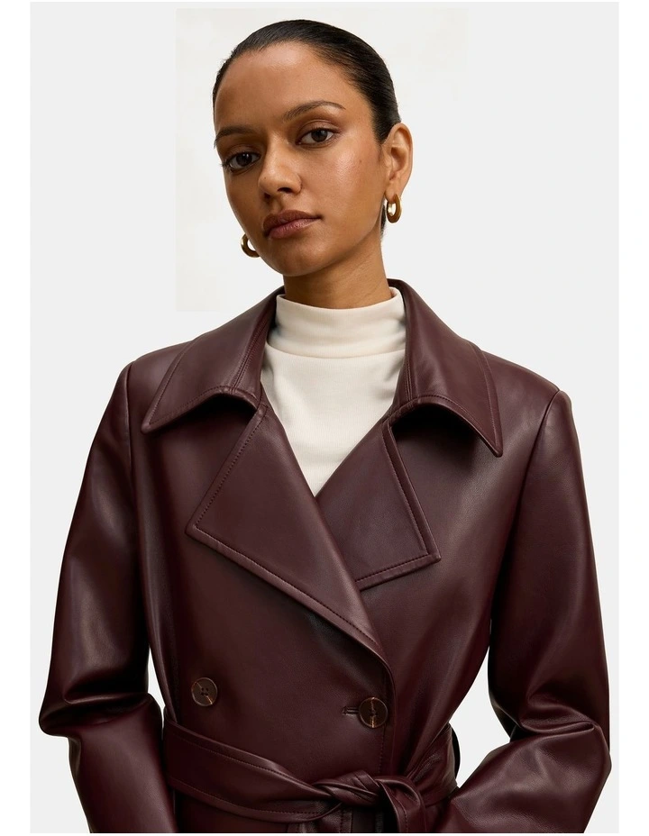 Sabina Faux Leather Trench Coat in Red image 4