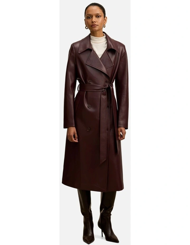 Sabina Faux Leather Trench Coat in Red image 5