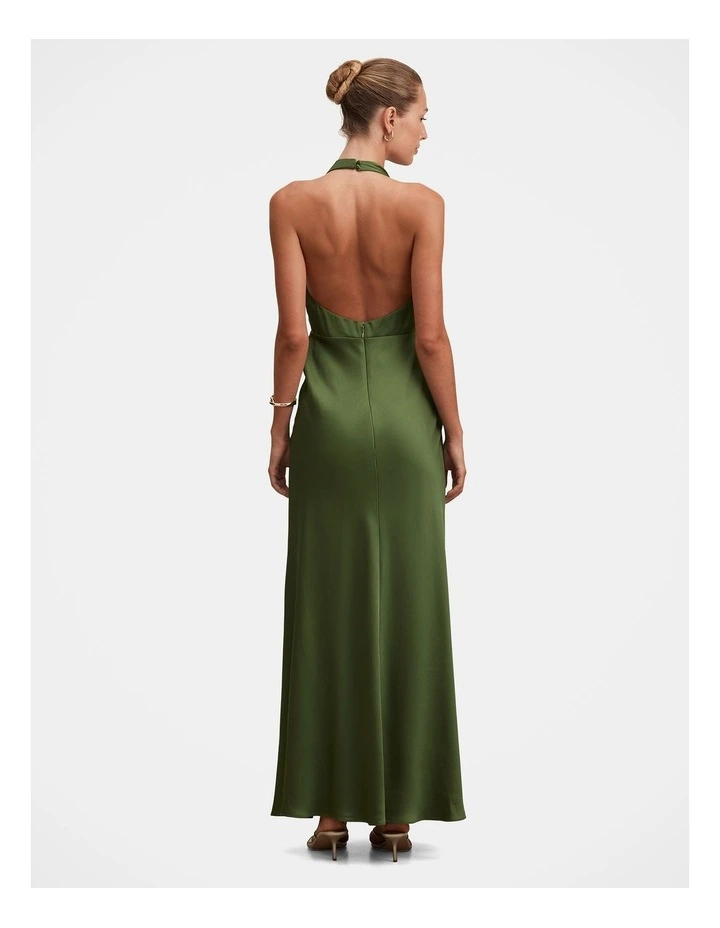 Becca Cowl Halter Neck Satin Gown in Green image 2