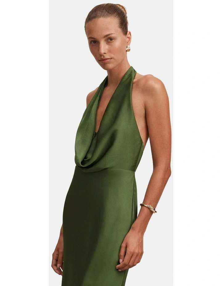 Becca Cowl Halter Neck Satin Gown in Green image 3