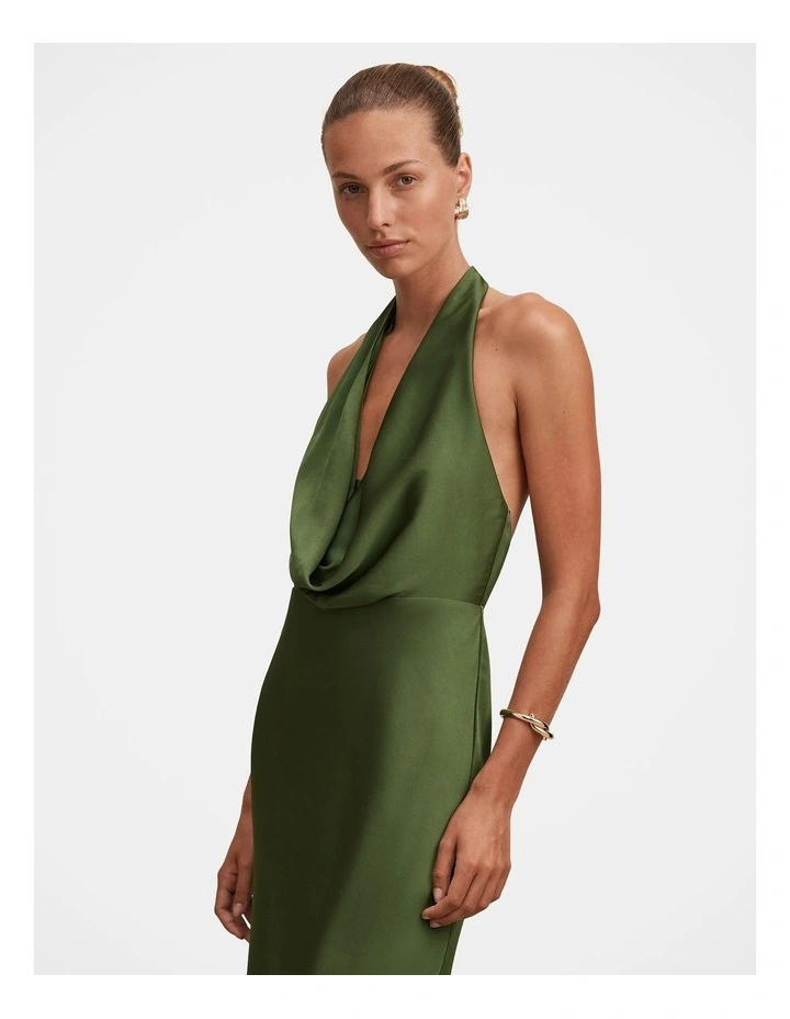 Becca Cowl Halter Neck Satin Gown in Green image 4