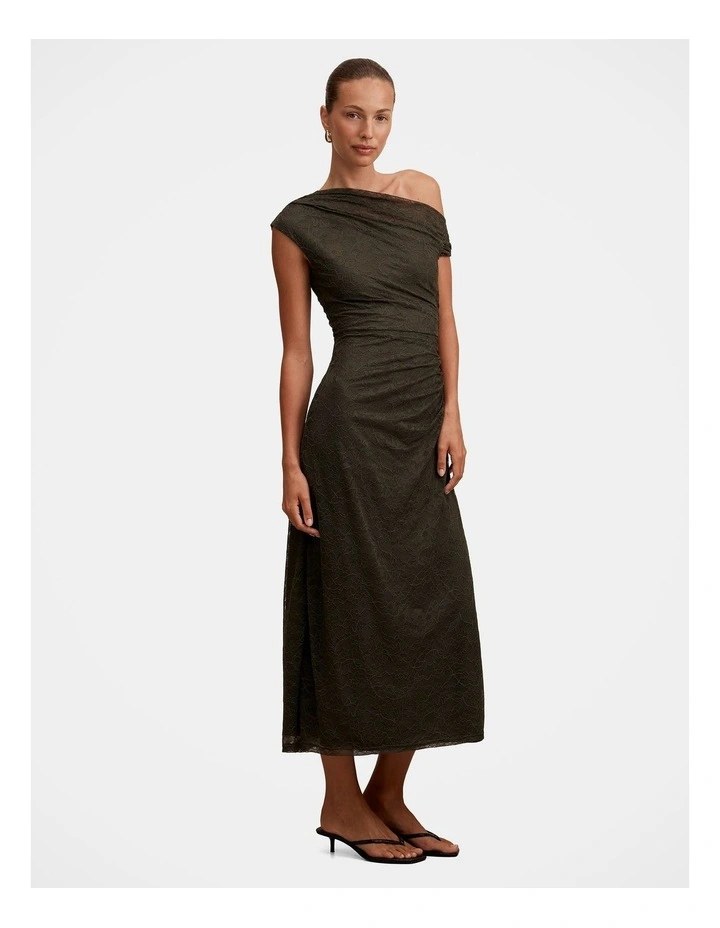 Paris Lace Asymmetric Midi Dress in Green image 3