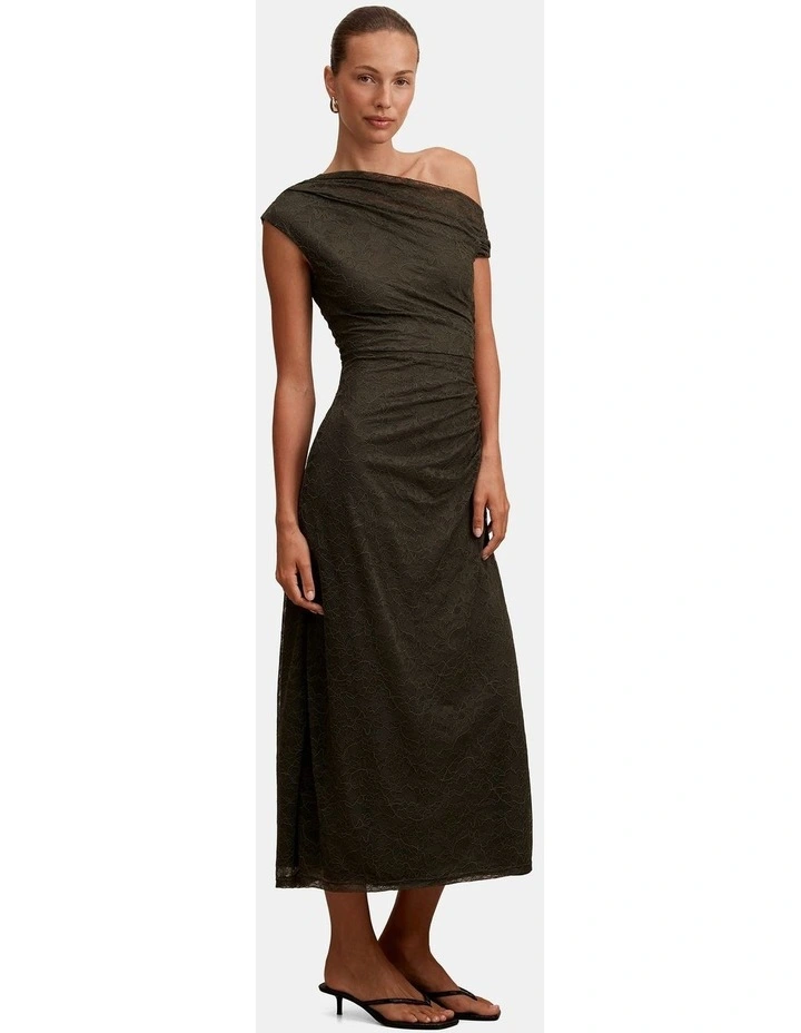 Paris Lace Asymmetric Midi Dress in Green image 3