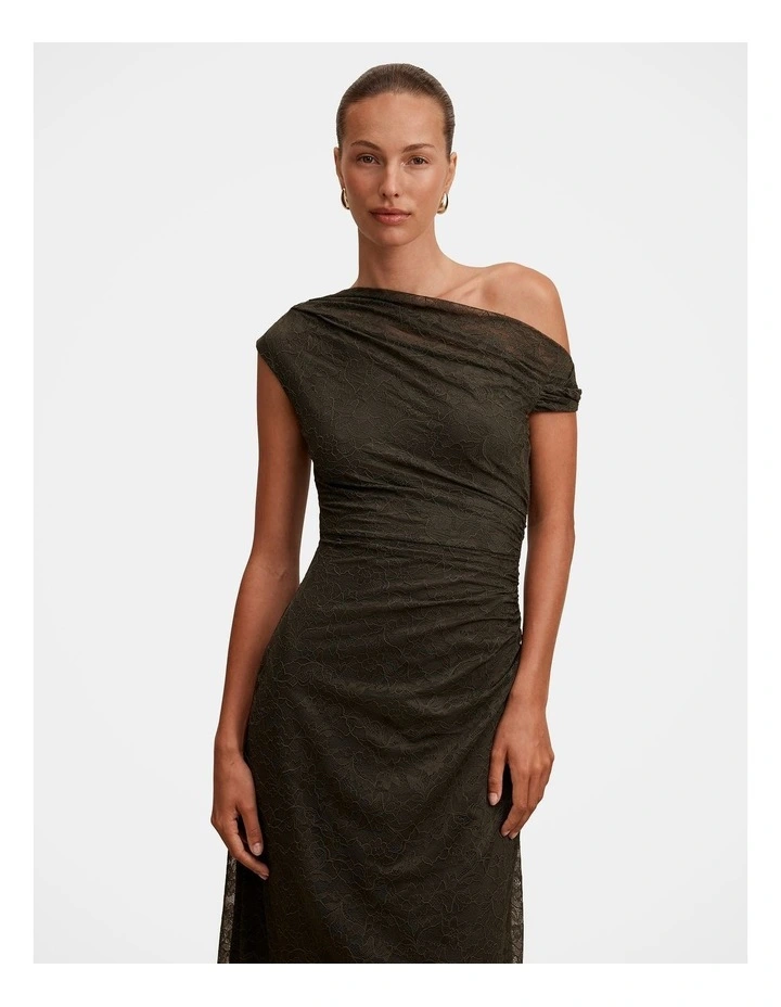 Paris Lace Asymmetric Midi Dress in Green image 4