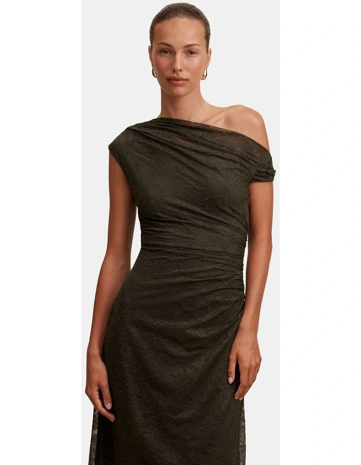 Paris Lace Asymmetric Midi Dress in Green image 4