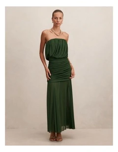 Lyra Bandeau Draped Maxi Dress in Green