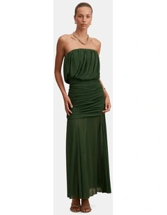 Lyra Bandeau Draped Maxi Dress in Green