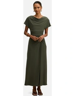 Tahnee High Neck Sleeves Maxi Dress in Green