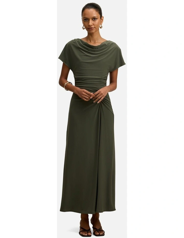 Tahnee High Neck Sleeves Maxi Dress in Green image 1
