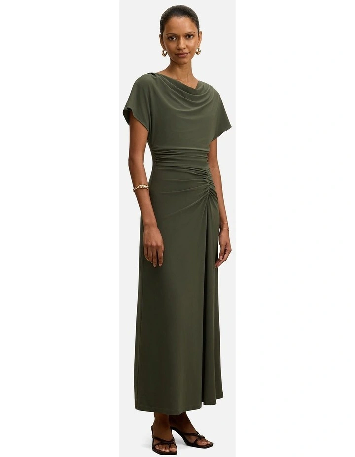 Tahnee High Neck Sleeves Maxi Dress in Green image 3