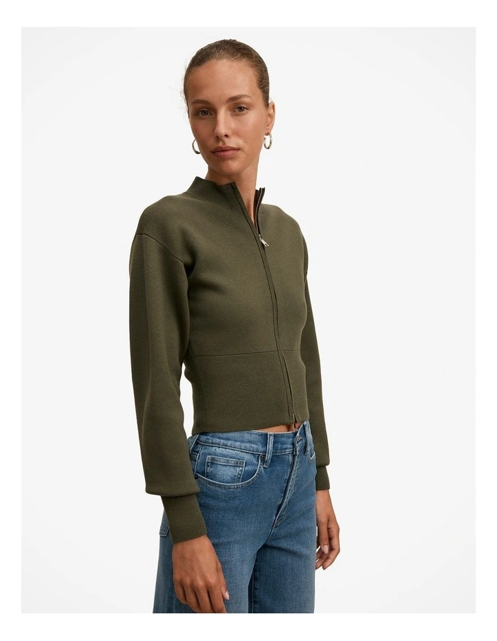 Hanna Zip Knitted Jacket in Green image 3