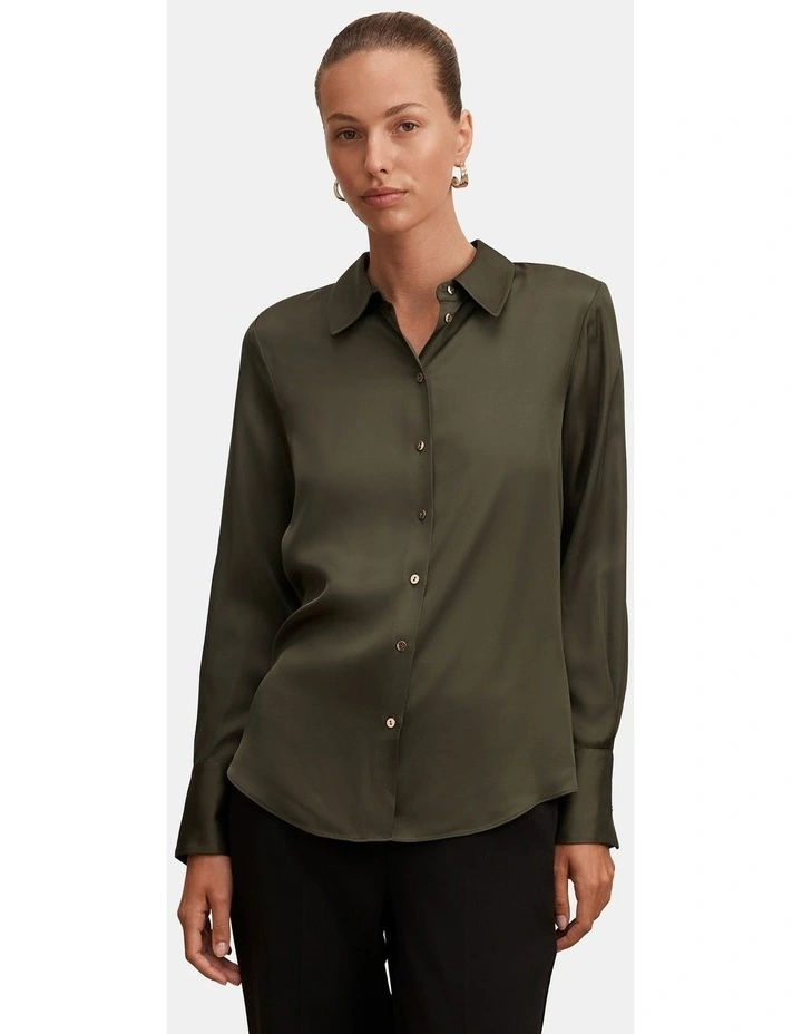 Coco Satin Shirt in Green image 1