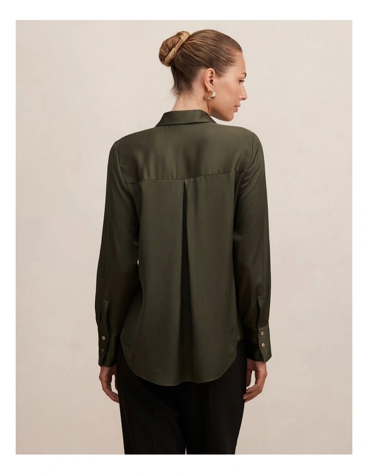Coco Satin Shirt in Green image 2