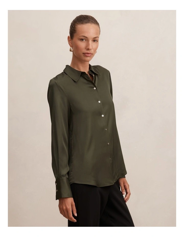 Coco Satin Shirt in Green image 3