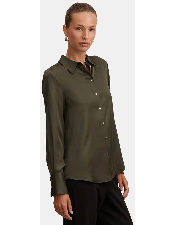 Coco Satin Shirt in Green image 3