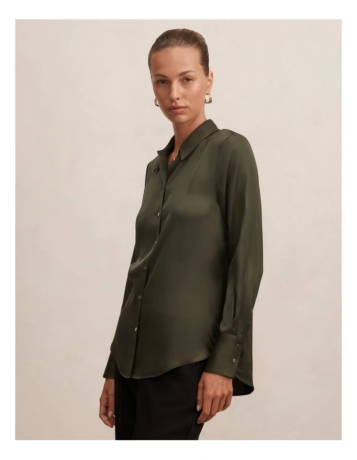 Coco Satin Shirt in Green image 4