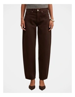 Emma Mid Rise Barrel Jeans in Brown