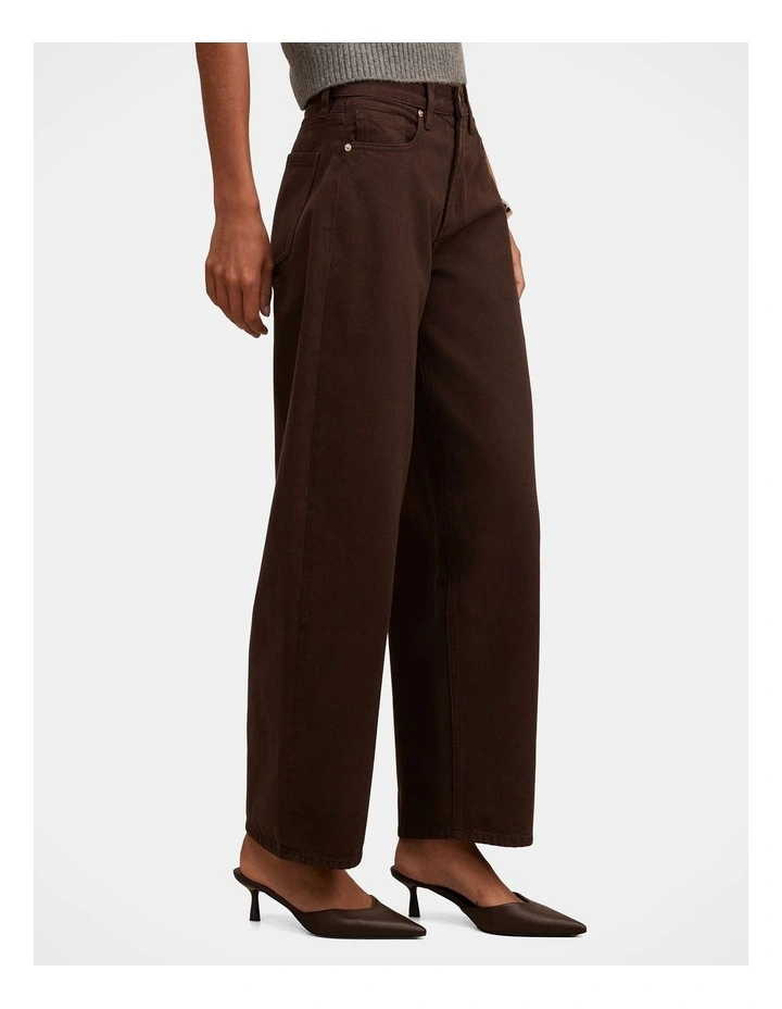 Emma Mid Rise Barrel Jeans in Brown image 3