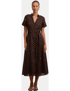 Therese Short Sleeves Midi Dress in Brown