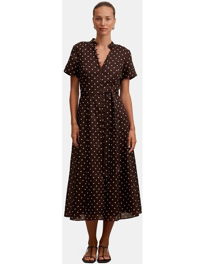 Therese Short Sleeves Midi Dress in Brown image 1