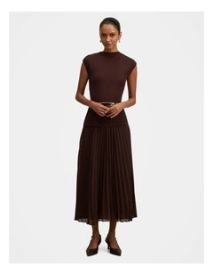 Lorelei Woven Mixed Midi Dress in Chocolate