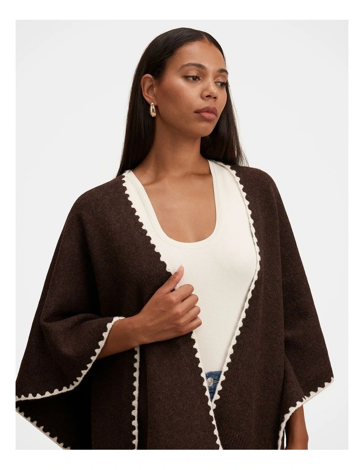 Sara Stitch Detail Cape in Brown image 4