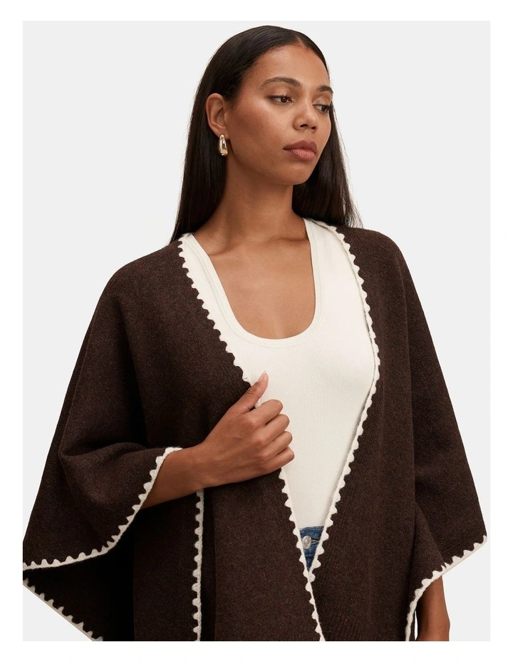 Sara Stitch Detail Cape in Brown image 4