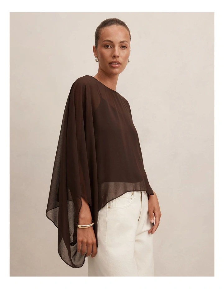 Gia Sheer Cape Top in Chocolate image 3