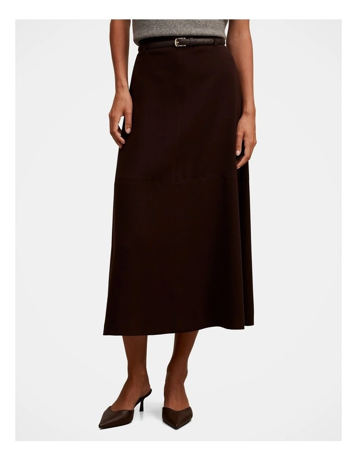 Millie Belted Midi Skirt in Chocolate image 1