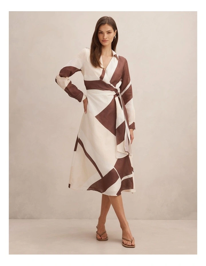 Angelina Long Sleeves Tie Midi Dress in Multi image 1