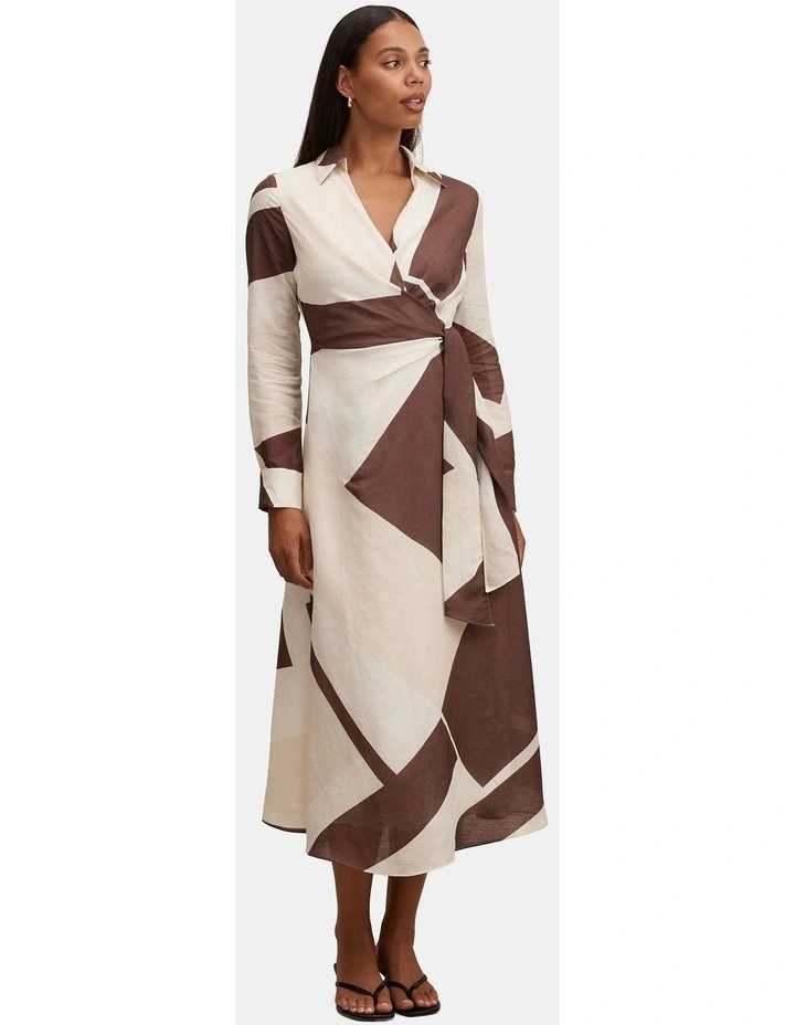 Angelina Long Sleeves Tie Midi Dress in Multi image 1