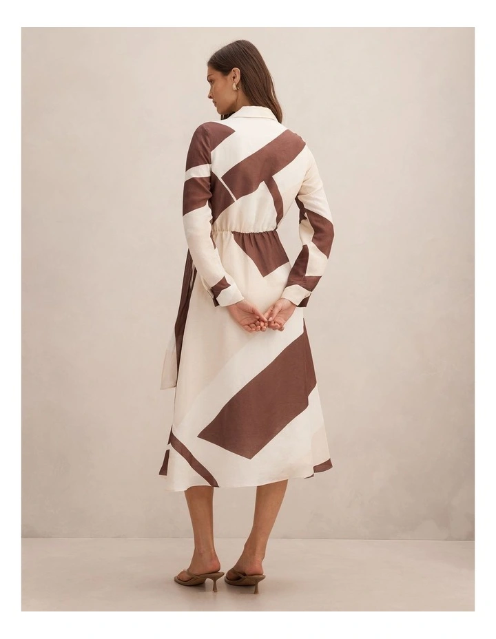 Angelina Long Sleeves Tie Midi Dress in Multi image 2