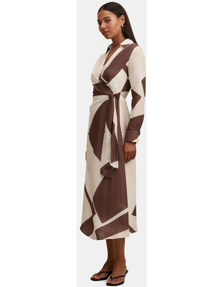 Angelina Long Sleeves Tie Midi Dress in Multi image 3