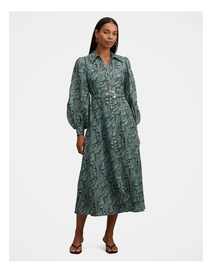 Hazel Shirt Midi Dress in Green image 1